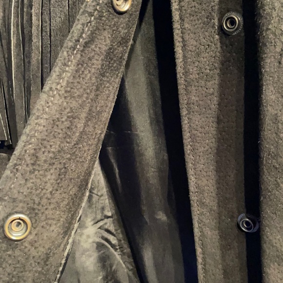 Vintage Black Leather Suede Fringed Jacket, Size L - Picture 4 of 8